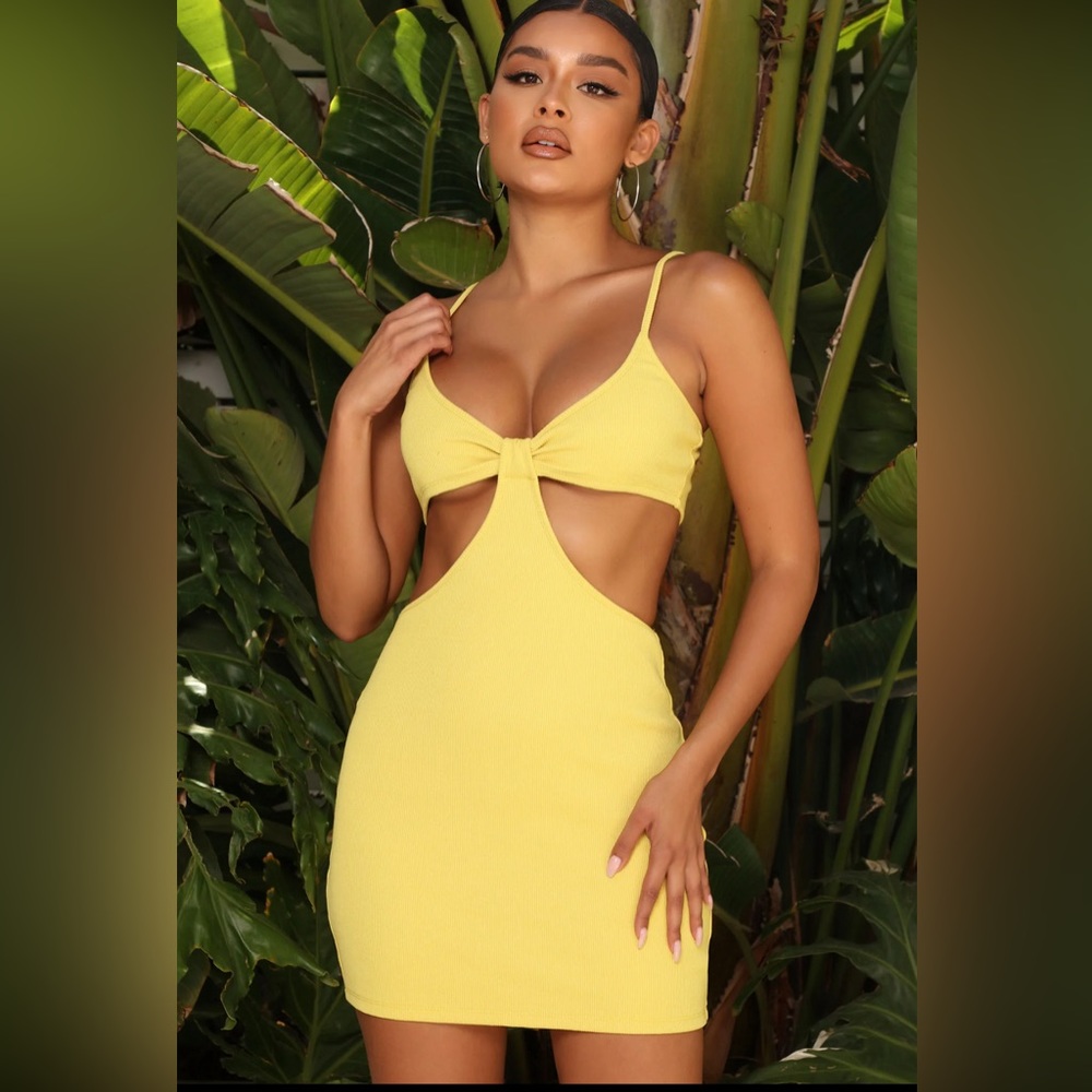 Fashion Nova Braylee Sculpt Mini Dress Vacation Size L Yellow